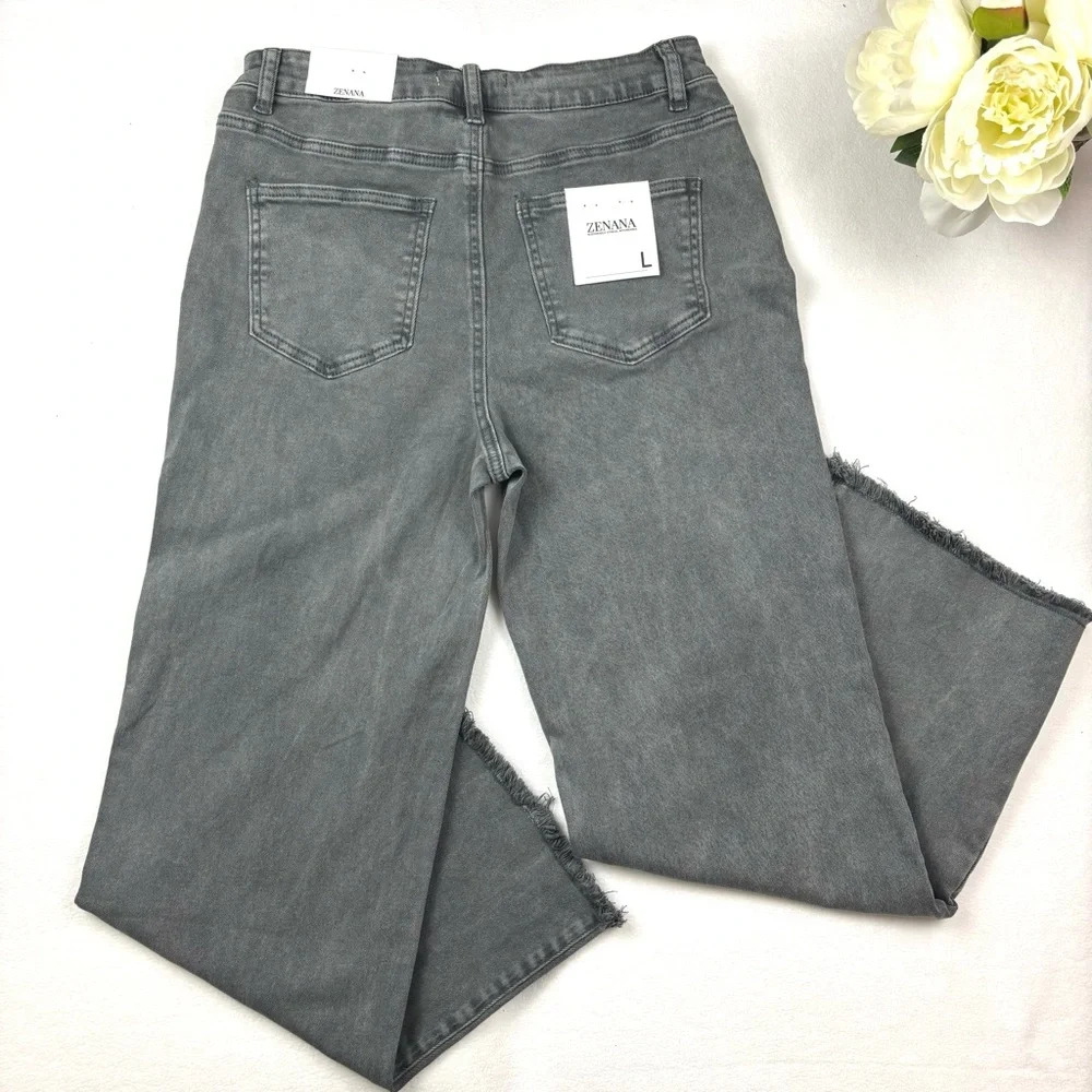 NWT Zenana Azriel High Rise Straight Leg Flat Front Raw Hem Ankle Jeans Size L - Picture 3 of 16